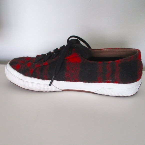 Superga Womens Red & Black Textile Plaid Fashion Sneaker - Size 7.5M or 38 EUR - Picture 5 of 9